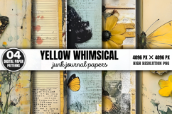 Yellow Whimsical Junk Journal Paper Bundle PNG Product Image 9