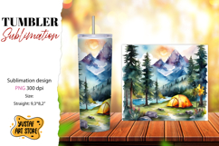 Camping tumbler sublimation. Watercolor design Product Image 1