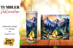 Camping tumbler sublimation. Watercolor design Product Image 1