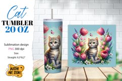 Cat tumbler wrap. Cute cat in flowers sublimation design PNG Product Image 1