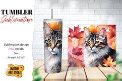 Fall tumbler wrap. Fall cat sublimation design. Cat tumbler Product Image 1