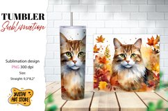Fall tumbler wrap. Fall cat sublimation design. Cat tumbler Product Image 1