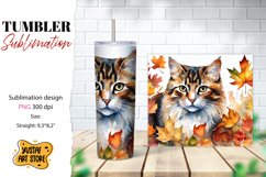 Fall tumbler wrap. Fall cat sublimation design. Cat tumbler Product Image 1
