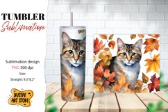 Fall tumbler wrap. Fall cat sublimation design. Cat tumbler Product Image 1