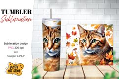 Fall tumbler wrap. Fall cat sublimation design. Cat tumbler Product Image 1