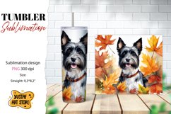 Fall tumbler wrap. Fall dog sublimation design. Terrier PNG Product Image 1