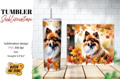 Fall tumbler wrap. Fall dog sublimation design. Spitz design Product Image 1