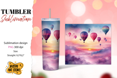 Hot Air Balloon tumbler sublimation. Watercolor design Product Image 1
