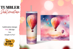 Hot Air Balloon tumbler sublimation. Watercolor design Product Image 1