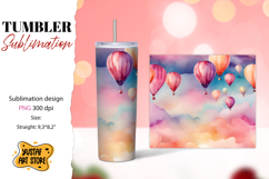 Hot Air Balloon tumbler sublimation. Watercolor design Product Image 1