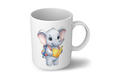 Cute Elephant with Backpack Reading a Book Watercolor PNG Product Image 5