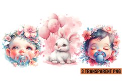 Watercolor Pink Baby Shower Clipart , PNG Product Image 1