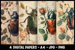 4 Vintage Insects Digital Papers I Junk Journal Page Product Image 1