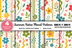 Summer Retro Floral Digital Paper JPG Product Image 1