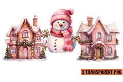 Vintage Pink Christmas Clipart, Watercolor Pink Christmas Product Image 1