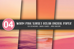 Warm Pink Sunset Ocean Digital Paper Product Image 1