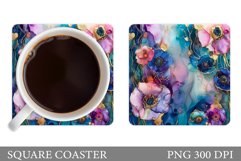 Flowers Square Coaster Sublimation. Flowers Coaster Design Product Image 1