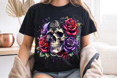 Gothic Lace Skull PNG Floral Red Purple Roses Sublimation Product Image 8