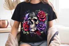 Gothic Lace Skull PNG Floral Red Purple Roses Sublimation Product Image 8