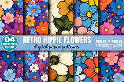 Retro Hippie Flowers Pattern Papers PNG Product Image 1