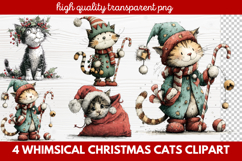 4 Whimsical Christmas Cats Clipart | Cute Holiday Cat PNG Product Image 1