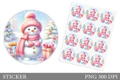 Cute Snowman Sticker Design. Christmas Sticker Template Product Image 1