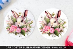 Bouquet And Easter Bunny Flowers -Coaster Sublimation Design Product Image 1