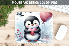 Watercolor Penguin Mouse Pad Sublimation - Valentines PNG Product Image 1