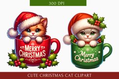 Cute Christmas Cat clipart, Cat Sublimation bundle Product Image 5