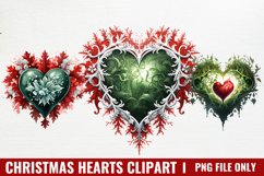 Christmas Hearts Watercolor Clipart Product Image 1