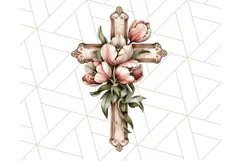 Faith Cross PNG with Flowers, Watercolor Religious Art Print Product Image 5