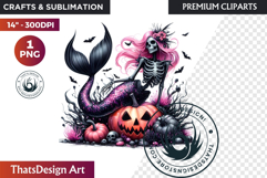 Pink &amp; Black Gothic Halloween Skeleton Clipart PNG, Skull Product Image 1