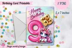 Unicorn 9th Happy Birthday Card, Printable png Product Image 1