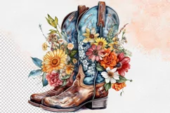 Western Flowers Boots Watercolor PNG Clipart Product Image 9