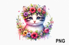 Cat Flowers Sublimation - Cat Flowers Clipart PNG Design Product Image 1