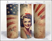 Retro American Girl Tumbler Sublimation Wrap Design 4th July Product Image 4