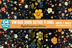 Vintage Dark Gothic Floral Digital Paper Background PNG Product Image 1