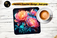 Flowers Coaster sublimation, Peonies Square Coaster design Product Image 1