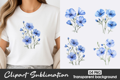 Blue Watercolor Flowers Clipart PNG Product Image 1