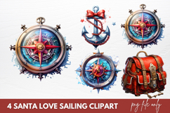 Santa Love Sailing Clipart, Christmas Santa Png Product Image 1