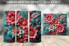 Colorful 3D Teal Pink Flowers Tumbler Design Product Image 1