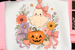 Cute Floral Ghost Pumpkin Halloween PNG Product Image 1
