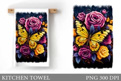 Flowers Kitchen Towel. Butterfly Kitchen Towel Sublimation Product Image 1