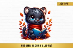 Watercolor autumn jaguar clipart, Cute Autumn Jaguar Product Image 1