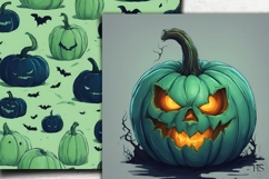 Green Halloween Pumpkin Digital Paper, Green Evil Pumpkin Product Image 3