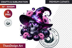 Pink and Black Gothic Halloween Skulls Clipart, pastel goth Product Image 1