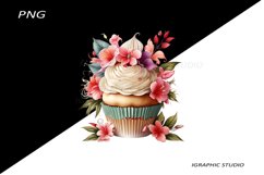 Tropical Floral Cupcake Clipart, Product Image 1