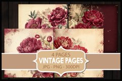 4 Vintage Peonies Flower Digital Papers I Junk Journal Page Product Image 1