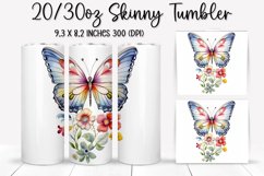 Rainbow Butterfly and Flowers - Tumbler Sublimation Design Product Image 1