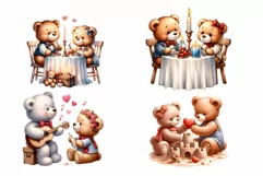 20 Teddy bears couple Valentine watercolor clipart Product Image 9